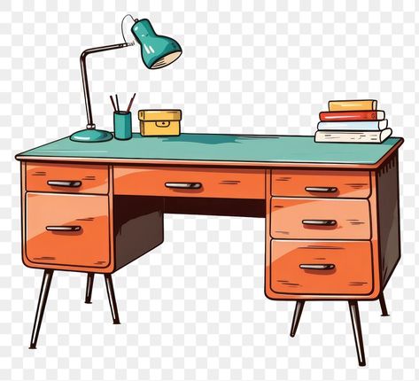 Table Clipart, Office Illustration, Cartoon Image, Furniture Table, Vintage Office, Vintage Desk, Cartoon Images, Design Lab, Retro Art