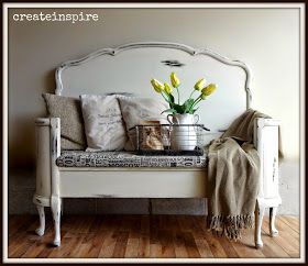 I bought this headboard and foot board at an auction last summer.  I'm not usually one to let projects sit around, but I wasn't sure if I w... Redone Furniture, Antique Headboard, Repurposed Headboard, Headboard Benches, Muebles Shabby Chic, Headboard Bench, Old Beds, Antique Beds, Bench Plans