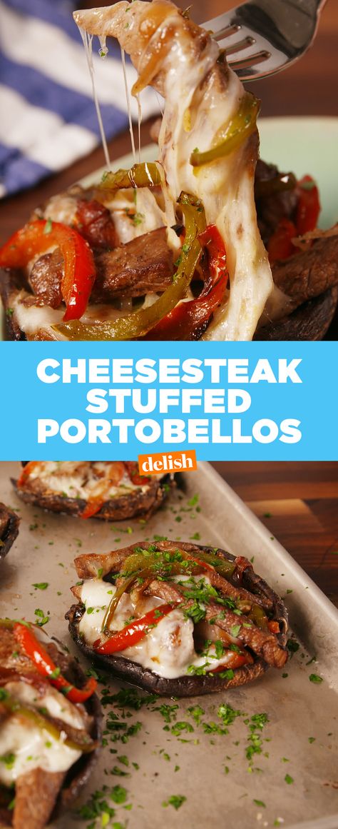 These Philly Cheesesteak Stuffed Portobellos are so good, you won't even miss the bread. Get the recipe at Delish.com. Stuffed Portabella, Portabella Mushrooms, High Carb Foods, Stuffed Portabella Mushrooms, Philly Cheesesteak, Philly Cheese Steak, Beef Dishes, Keto Dinner, No Carb Diets