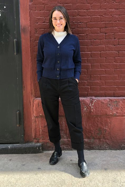 Layered Office Outfits, Larry David Style, Mango Boots, Larry David, Clothing Guide, Man Repeller, Personal Style Inspiration, Navy Cardigan, Outfit Plan