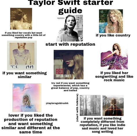 Taylor Swift Starter Guide, Taylor Swift Starter Pack, Music Industry Aesthetic, Taylor Swift Lyrics Explained, Taylor Swift Albums Explained, Aesthetic Taylor Swift, Funny Taylor Swift Memes Pictures, Taylor Memes, Taylor Swift Fan Club