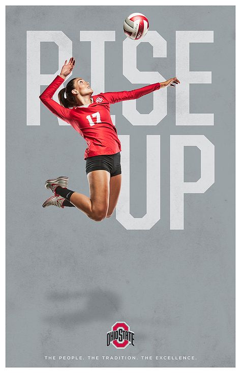 Sports Graphic Design Volleyball, Athlete Poster Ideas, Ohio State Volleyball, Volleyball Advertising, Volleyball Gameday Graphic, Volleyball Graphic Design, Sports Poster Ideas, Volleyball Graphics, Volleyball Poster Ideas