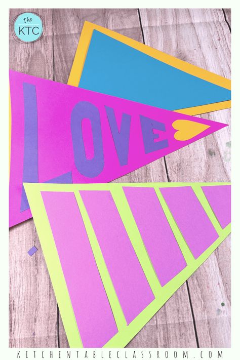 DIY Paper Pennant Flags for Kids - The Kitchen Table Classroom Diy Pennant Flags, Flags For Kids, Make Your Own Flag, Diy Pennant, Pennant Template, Diy Flags, Paper Pennant, Create A Flag, Winter Collage