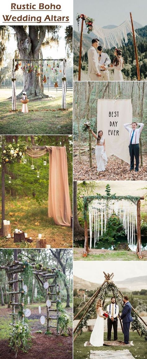 25 CHIC AND EASY RUSTIC WEDDING ARCH IDEAS FOR DIY BRIDES! #WeddingPlanning #weddings #RusticWedding #DIY #Bridal #Chic Macrame Wedding Arch Boho, Bohemian Arch Wedding, Diy Rustic Wedding Arch, Boho Wedding Altar Ideas, Boho Hippy Wedding, Diy Boho Wedding Arch, Cheap Boho Wedding Ideas, Simple Wedding Arch Decor, Boho Wedding Diy Decor