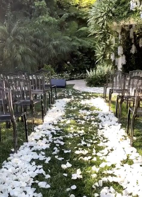 Wedding Aisle With Petals, Rose Petal Aisle Wedding Outdoor, Rose Petals Down Wedding Aisle, Wedding Aisle No Flowers, Flower Petal Wedding Aisle, Rose Petal Wedding Aisle, Outdoor Ceremony Aisle, Marriage Vibes, Petal Toss Wedding