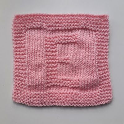 Marianna's Lazy Daisy Days: Alphabet Square - Letter E Baby Hats Knitting Free, Knitted Squares Pattern, Knitted Squares, Easy Blanket Knitting Patterns, Knitting Easy, Baby Hat And Mittens, Knitted Dishcloths, Knitting Squares, Baby Cardigan Knitting Pattern Free