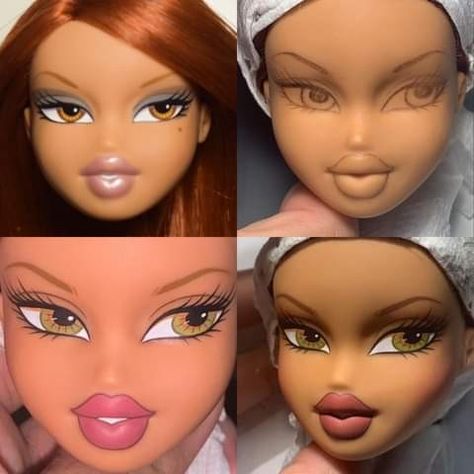 Bratz Doll Repaint, Custom Bratz Dolls, Bratz Doll Face, Bratz Repaint, Oak Dolls, Custom Miniatures, Dolls Aesthetic, Art Toys Design, Bratz Girls