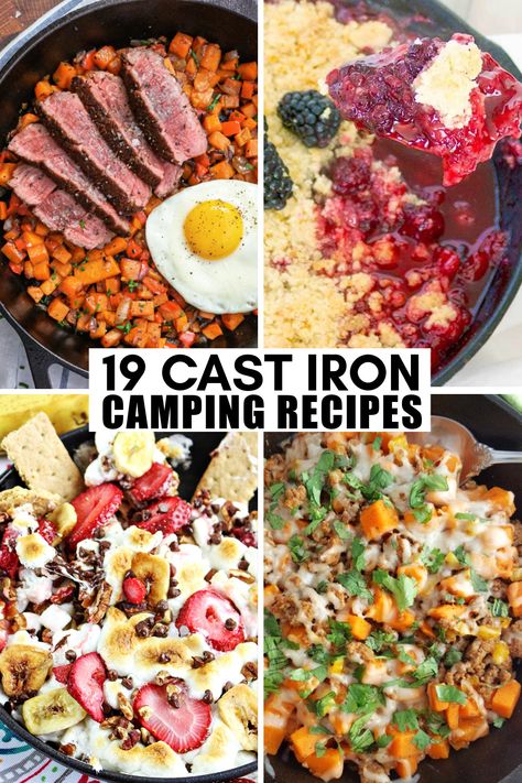 19 Cast Iron Recipes for Camping - Frugal Mom Eh! Cast Iron Campfire Cooking Recipes, Campfire Meals Cast Iron, Camping Cast Iron Skillet Recipes, Pie Iron Recipes Campfire Dinner, Easy Campfire Meals Cast Iron Skillet, Camp Pie Iron Recipes, Campfire Recipes Cast Iron, Campfire Skillet Meals, Cast Iron Cooking Over Fire