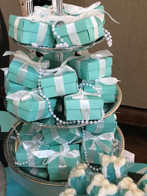 Tiffany & Co Birthday Party Ideas | Photo 1 of 6 | Catch My Party Tiffany Themed Birthday Party, Tiffany Blue Centerpieces, Tiffany Blue Party Decorations, Tiffany Co Party Ideas, Tiffany Blue Baby Shower, Tiffany Sweet 16, Tiffany Theme Party, Tiffany Blue Party, Breakfast At Tiffanys Party Ideas