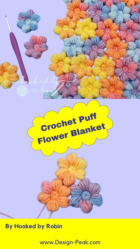 Crochet and Join Puff Flowers Into Blanket – Tutorials & More How To Connect Crochet Puff Flowers, Puff Stitch Flower Blanket, Easy Crochet Flower Blanket, Puff Flower Crochet Pattern, Flower Crochet Blanket, Bubble Flowers, Baby Cocoon Pattern, Knitting Quilt, Puff Stitch Crochet