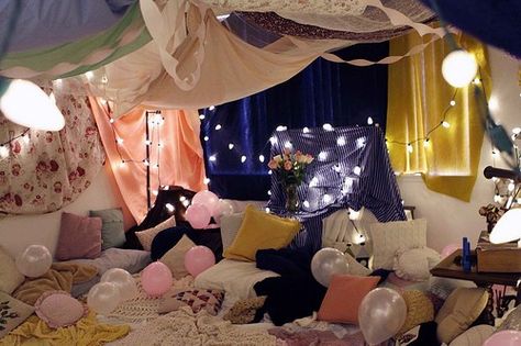 Slumber party idea...maybe change a bit for Arabian (Jasmine) party Fort, Balloons, I Love, Building, Furniture