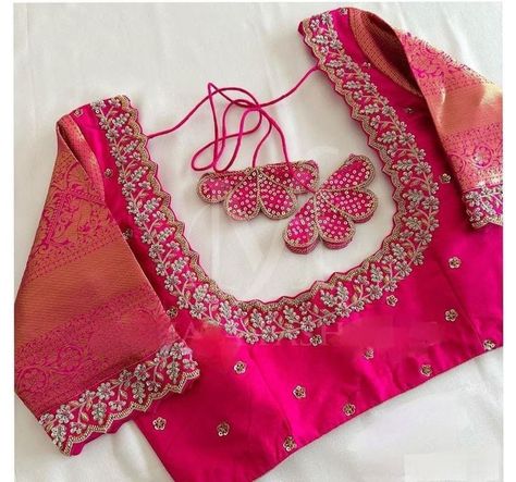 https://pin.it/4VfFaJgbg Work On Tissue Blouse, Neck Design For Aari Blouse, Simple Blouse Embroidery Designs Latest, Simple Maggam Work Blouses Pink, Maggamwork Blouses Latest Simple, Magam Blouse Designs Latest, Blouse Neck Work Designs, Magam Work Designs Latest, Simple Arya Work Blouse Designs