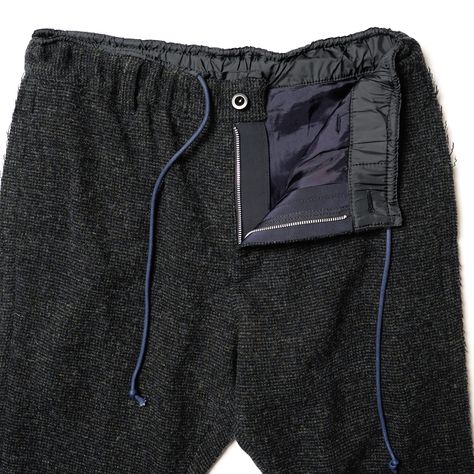 Sacai Drawcord Tweed Easy Pant F Men, Knit Denim, Pants Details, Clothing Details, Mens Pants Fashion, Man Fashion, Streetwear Men Outfits, Men's Knit, 가을 패션