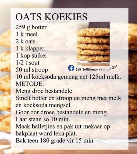 Suid Afrikaanse Resepte, 100 Cookies Recipe, Best Sugar Cookie Recipe, Cake Recipes Easy Homemade, Cookie Recipes Homemade, Quick Recipes Snacks, Butter Cookies Recipe, Homemade Cake Recipes, Easy Baking Recipes Desserts