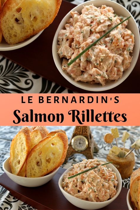 Seafood Appetizers Gourmet, Eric Ripert Recipes, Seafood Entrees Appetizers, Salmon Starters Christmas, Salmon Rillettes Recipe, Michelin Star Appetizer, French Salmon Recipes, French Christmas Food, French Salmon