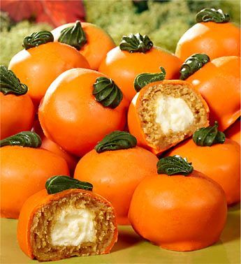 Sweeten up your Thanksgiving dessert with these delightful and beautiful pumpkin mini cakes, similar to petit fours. Consisting of a dozen delicately spiced cakes with nutmeg and ginger and filled with a luscious cream cheese center, these pumpkin cakes are perfect for your own Thanksgiving or to give the host or hostess to say “thanks!”: Easy Fun Recipes, Pumpkin Cakes, Cake Ball, Ball Cake, Beautiful Pumpkins, Thanksgiving Treats, Fun Recipes, Monkey Bread, Spice Cake