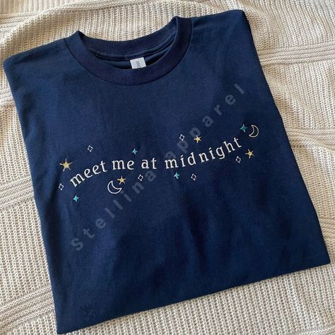 Midnights Taylor Swift Shirt, Eras Party, Midnights Album, Meet Me At Midnight, Navy Crop Top, Taylor Swift Shirts, Navy Crewneck, Colorful Sweatshirt, Embroidery Gifts