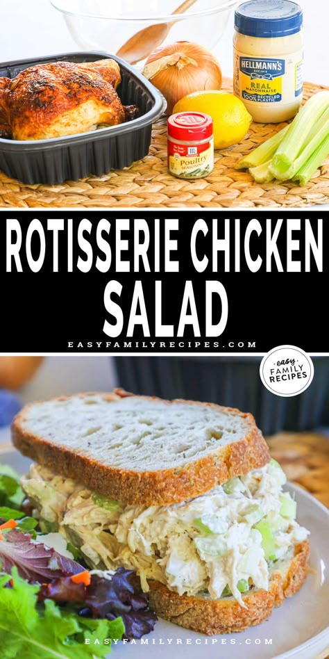 BEST Chicken Salad EVER! This classic rotisserie chicken salad recipe is an easy win! It's a no-cook fast meal prep recipe for lunch and dinner. Pre-cooked chicken with simple staples like celery, onions, mayo and seasonings make a cool, creamy, family friendly meal. Get ahead for the week with lunch prep - bread or croissants make delicious chicken salad sandwiches or use it all week as an easy dip for crackers. Chicken salad made with rotisserie chicken is the easy, healthy meal you’re after! Basic Chicken Salad, Rotisserie Chicken Salad Recipe, Fast Meal Prep, Dip For Crackers, Fiber Recipes, Rotisserie Chicken Salad, Delicious Chicken Salad, Pre Cooked Chicken, Chicken Salad Recipe