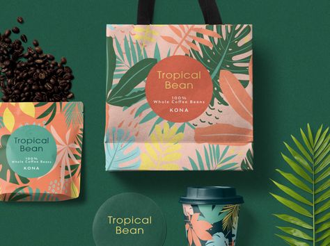 Tropical Bean Packaging Design by Amelia Ball on Dribbble Tropical Packaging Design, Lodge Artwork, Tropical Packaging, Tropical Graphic Design, Popsicle Packaging, Coffee Bean Packaging, Tropical Branding, Bean Packaging, Drink Background