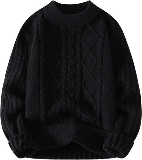 Mens Womens Aran Jumper Fairisle Cable Knit Jumper Long Sleeve Crew Neck Oversized Vintage Sweater Pullover Unisex Mens Fall Outfits, Men Crewneck, Mens Turtleneck, Retro Sweater, Estilo Chic, Winter Tops, Round Neck Sweaters, Men Vintage, Men's Knit