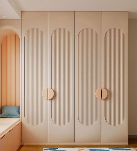 Modern Wardrobe Design Bedroom, Wardrobe With Wallpaper, White Cupboards Bedroom, Kids Bedroom Wardrobe Design, Kids Room Wardrobe Design, Wardrobe Shutter Design, Wooden Wardrobe Design, Wardrobe Design Modern, Designer Wardrobe