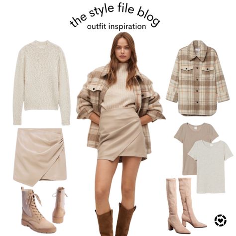 Tan Suede Skirt Outfit Winter, Beige Suede Skirt Outfit, Beige Skirt Outfit Fall, Beige Suede Boots Outfit, Cream Mini Skirt Outfit, Beige Leather Skirt Outfit, Suede Skirt Outfit Winter, Beige Mini Skirt Outfit, Leather Skirt Fall Outfit