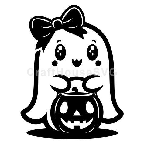 Cute Ghost Svg, Spooky Doodles, Trick Or Treat Bucket, Coaster Ideas, Treat Bucket, Bow Svg, Decal Ideas, Making Stickers, Animal Images