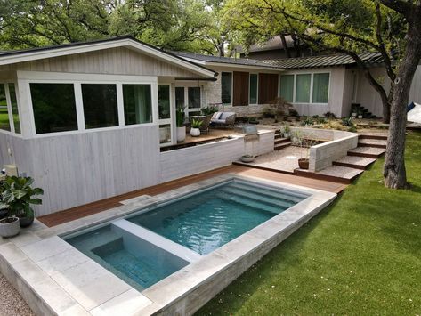 Westwood Tiny Pool — Texas Tiny Pools Plunge Pool With Spa, Hot Tub Plunge Pool Combo, Mini Plunge Pool, Swim Spa Built In, Small Pool And Hot Tub, Small Wading Pool Backyard, Plunge Pool Ideas Small Spaces Budget, Small Pool Spa Combo, Soaking Pool Backyards