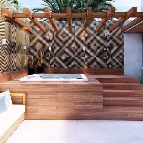 Outdoor Hot Tub Area, Home Jacuzzi, Jacuzzi Deck, Hot Tub Deck Design, Modern Hot Tubs, Hot Tub Area, Outdoor Jacuzzi, Sunken Hot Tub, Backyard Spa