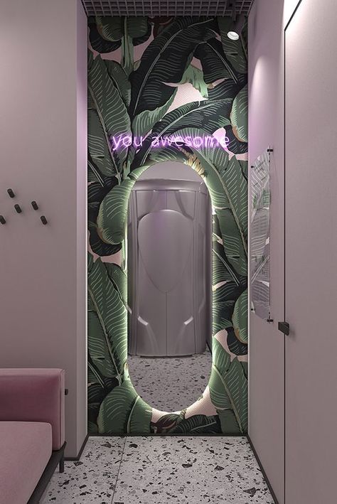 Try Room Ideas For Boutique, Public Restroom Ideas, Beach Salon Decor, Salon Room In Home, Ideas Para Boutique, Instagrammable Walls Interior, Salon Bathroom Ideas, Area Instagramavel, Cafeteria Interior Design