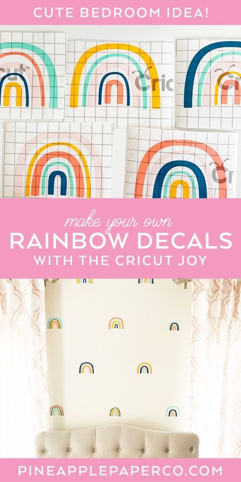 Cricut Wall Decals, Diy Rainbow Wall, Circuit Joy, Cricket Joy, Girl Nursery Diy, Girls Room Diy, Playroom Wall Decals, Rainbow Decal, Diy Playroom