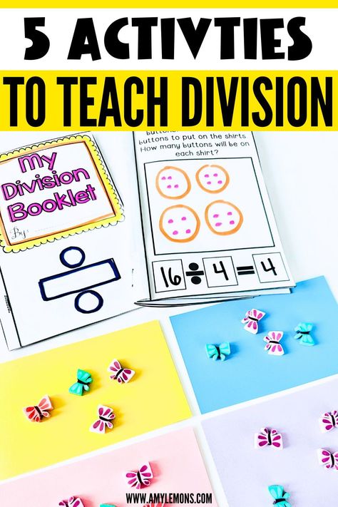 Try these hands-on division activities and ideas that will help you effectively teach division to your 2nd-grade or 3rd-grade students! Teaching division can be nerve-wracking so it's important to build excitement in your students before diving in with a handy division anchor chart and fun math activities and games to practice division. Introducing Division 3rd Grade, Introduction To Division 3rd Grade, Division Hands On Activities, How To Teach Division Grade 3, Division Tips And Tricks, Teaching Division 3rd Grade, Division Games 4th, Division Activity For Grade 2, Division Anchor Chart 3rd