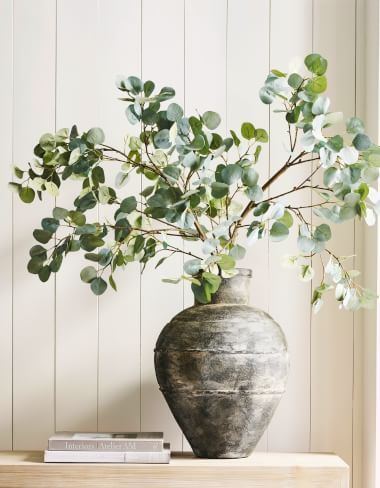 Restoration Hardware Look, Restoration Hardware Style, Dollar Eucalyptus, Eucalyptus Branches, Silver Dollar Eucalyptus, Deco Originale, Vase Fillers, Handcrafted Ceramics, Pottery Barn Teen