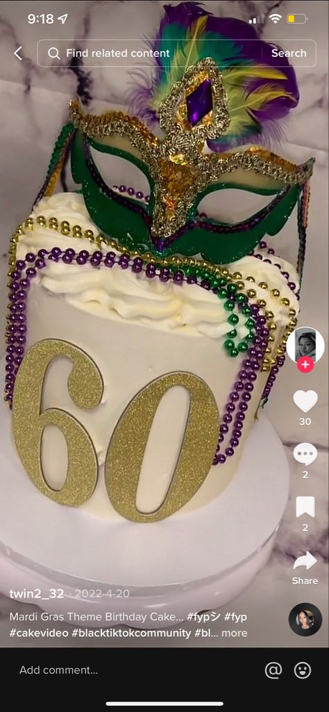 Mardi Gras Birthday Cake, Mardi Grad, Mardi Gras Cake, Amazing Cake, Birthday Themes, 10th Birthday, Birthday Theme, Cake Ideas, Amazing Cakes