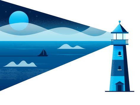 The Lighthouse Lighthouse Graphic Design, Lighthouse Illustration, Lighthouse Design, Arte Peculiar, The Lighthouse, Landscape Illustration, Flat Illustration, 로고 디자인, Motion Design