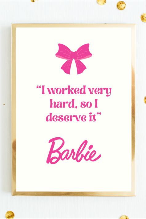 Barbie printable wall art, Barbie movie inspired decor, girl empowerment quote, confidence and empowerment art, Barbie logo, girly crown, hot pink decor, girl's bedroom decoration, playroom decor, study area inspiration, digital download, printable art, inspiring gift, self-worth reminder, success mantra, empowerment gift, birthday gift, graduation gift Inspirational Quotes Movies, Good Things Come To Those Who Work Hard, Barbie Senior Quotes, Barbie Quotes Inspirational, Work Out Barbie, Barbie Movie Quotes, Barbie Wall Art, Barbie Coffee, Printable Barbie