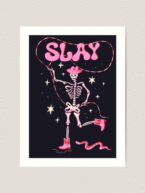 art print, art, illustration, skeleton illustration, skeleton art print, rootin tootin art print, howdy, wildwest art print, dancing skeleton art print, slay art print, slay illustration, cowboy art print, snake art print, western art print, western, cowboy illustration, howdy art print, pink, cute, country, funny, funny art print, christmas gift, xmas gift, cowboy boots illustration, cowboy boots art print, birthday, cowgirl art print, cowgirl, weird, halloween, spooky, girly, cowboy skeleton Slay Illustration, Slay Poster, Cowboy Boots Illustration, Cowgirl Illustration, Weird Illustration, Boots Illustration, Western Illustration, Cowboy Illustration, Bachelorette Party Stickers