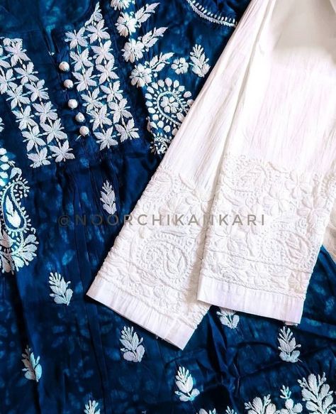 Chikankari Kurti, White Pant, Kurta Pant Set, Lucknowi Chikankari, Simple Kurta Designs, Simple Kurti Designs, Beautiful Casual Dresses, Trendy Shirt Designs, Dinner Dress Classy