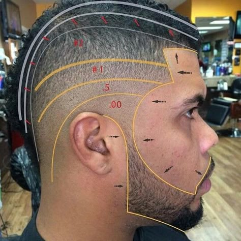 Haircut diagram Barber Tips, Barber Haircuts, Barber Man, Barbers Cut, Black Men Haircuts, Mens Fade, Faded Hair, Hair Techniques, Mens Haircuts Fade