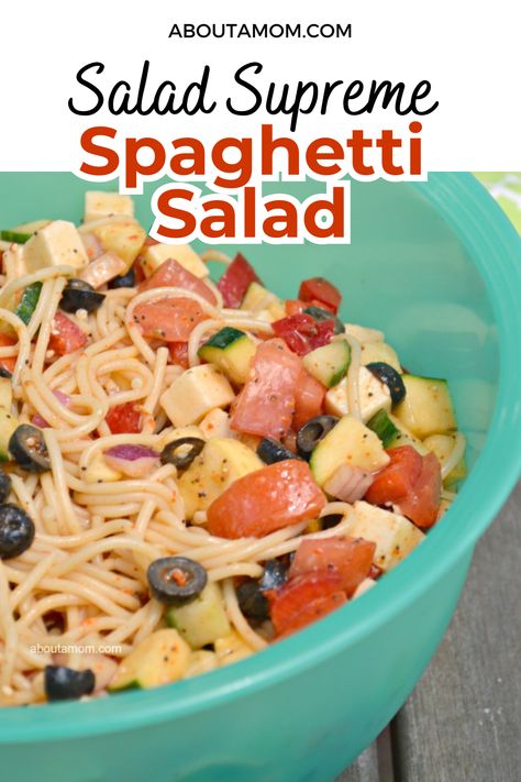 Salad Supreme, Spaghetti Pasta Salad, Spaghetti Salad, Bbq Side Dishes, Travel Dog, Potluck Recipes, Pasta Salads, Light Lunch, Pasta Salad Recipes