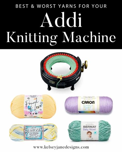 The best and worst yarns to use in your Addi Knitting Machine. The correct yarn can help you fly through your project with ease. Addi Knitting Machine Hat Patterns, Hat Knitting Machine, Best Yarn For Sentro Knitting Machine, Addi Machine Patterns, Addi Express Kingsize Projects, Addi Knitting Machine Patterns, Machine Knitting Techniques, Addi Patterns, Knitting Machines For Sale