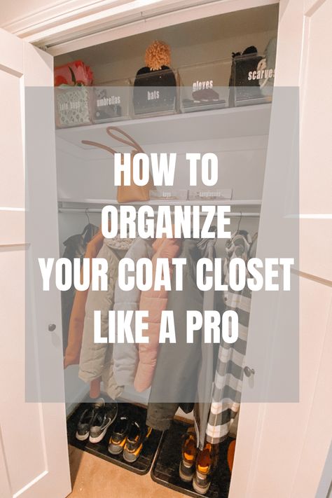 Modern Coat Closet Ideas, Front Door Coat Closet, Coat Closet Off Garage, Small Closet Organization Entryway, Tall Coat Closet Organization, Organize Front Hall Closet, Hallway Coat Closet Organization, Entranceway Closet Ideas, How To Organize Coat Closet