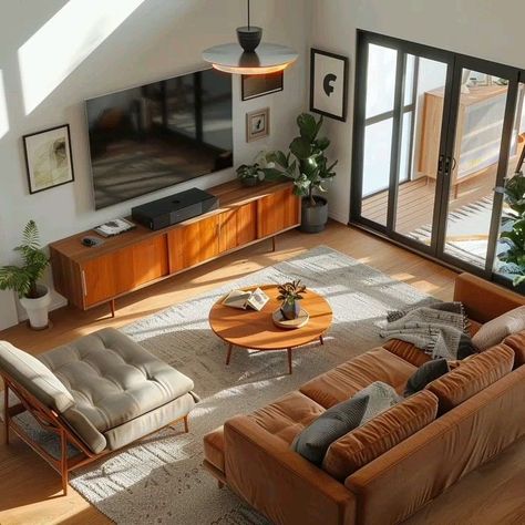 Mid Century Tv Set Up, Coffee Chairs Design Living Rooms, Mid Century Modern New York Apartment, Apartment Design Styles, Inspirational Interior Design, Midcentury Modern Inspiration, Modern Mid Century Living Room Decor, Retro Lounge Room Ideas, Midcentury Boho Living Room Decor