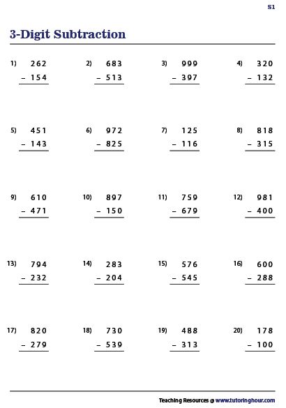 Subtracting Three Digit Numbers Three Digit Subtraction, First Grade Addition, Third Grade Math Activities, Third Grade Worksheets, Learning Websites For Kids, First Grade Curriculum, Math Fact Worksheets, Math Practice Worksheets, Math Quotes