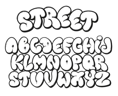 Fonte de grafite de bolha símbolos de al... | Premium Vector #Freepik #vector #letra-grafite #fonte-grafite #rap #alfabeto-grafite Bubble Graffiti, Graffiti Font, Street Art, Graffiti, Alphabet, Illustrations, Black And White, White, Black