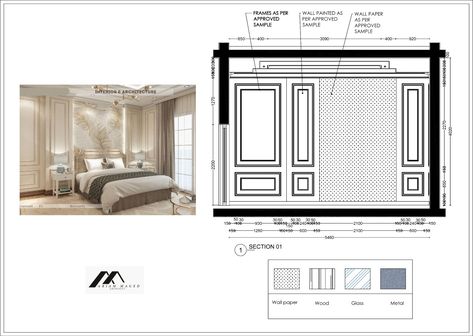 Bedroom Detail Drawing, Elevation Of Bedroom, Bedroom Elevation Drawing, Bedroom Elevation, Drawing Interior Design, Interior Design Luxury Modern, Wall Elevation, Interior Design Portfolio Layout, Materials Board Interior Design