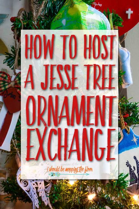 How to Host a Jesse Tree Ornament Exchange: a great resource for anyone hosting or attending a Jesse Tree Ornament Exchange Party. Loads of tips, free printables, and ideas for your own ornament exchange. Ornament Swap Ideas, Ornament Exchange Party Ideas, Ornament Exchange Ideas, Christmas Ornament Exchange Party, Jessie Tree Ornaments, Jessie Tree, Christmas Ornament Exchange, Jesse Tree Advent, Biblical Christmas