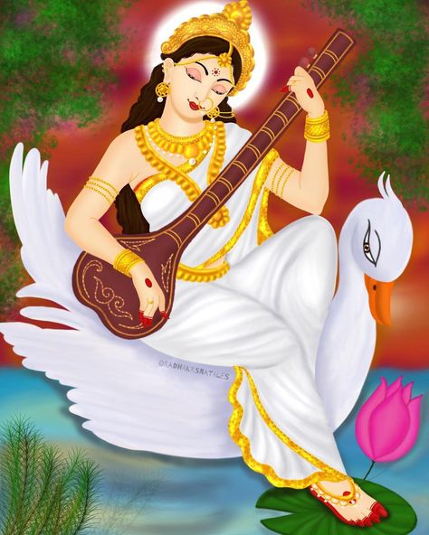 Saraswati Goddess Paintings Easy, Sarswati Maa Paintings, Sarswati Maa Drawing Easy, Saraswati Rangoli Design, Sarswati Maa Wallpapers Full Hd, Maa Saraswati Painting, Saraswati Goddess Paintings, Maa Saraswati Drawing, Saraswati Drawing