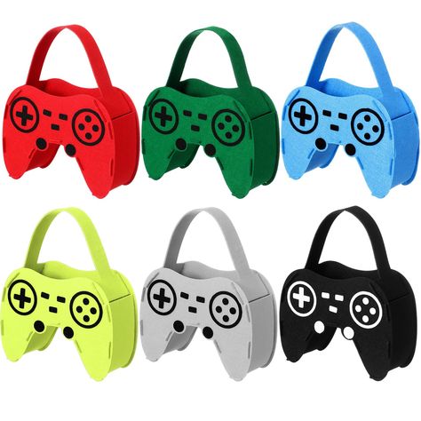 PRICES MAY VARY. Felt Video Game Goodie Bags Set: includes 12 video game felt goodie bags in 6 colors, 2 pieces for each color, catering to the demands of sizeable parties and gatherings; The vivid video game button cutouts can be assembled on the bags, making each bag a hit among party guests; These joyous elements are blended into a lovely design, ideal for various occasions and party decorations Suitable Size and Quality Material: each video game felt bag measures approx. 7.87 x 5.91 x 2.76 i Level Up Party Favors, Mario Theme Birthday Party, Class Birthday Favors, Game Themed Party, Prizes For Kids, Video Game Party Favors, Biscuits Snacks, Class Rewards, Gift Bags Birthday