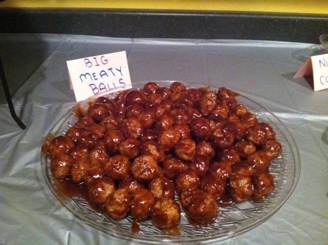 Meaty Balls- cute food idea for Pure Romance party! www.rosannafetters.pureromance.com Snacks For Pure Romance Party, Pure Romance Food Ideas, Passion Party Food Ideas, Food Ideas For Bachelorette Party, Bach Party Food Ideas, Bachelorette Party Snack Ideas, Pure Romance Party Ideas, Adult Toy Party Ideas, Bachelorette Snack Ideas